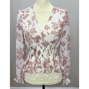 ANTHROPOLOGIE Lulumari Small Top Peplum Ivory Butterfly Sheer‎ Balloon Slv Fairy